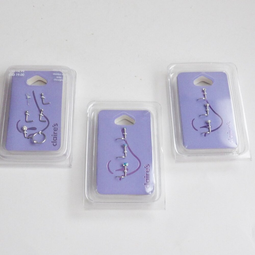 Claire's Bundle of 3 Packages Stainless Steel Nose Jewelry Mostly Studs